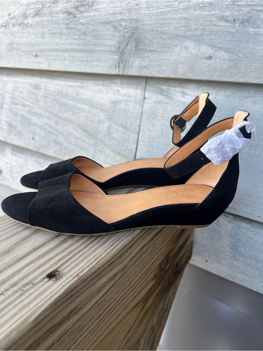 J. Crew Factory Nude Demi-Wedge Sandals Womens Size 8 Ankle Strap Open Toe Suede - Picture 6 of 10